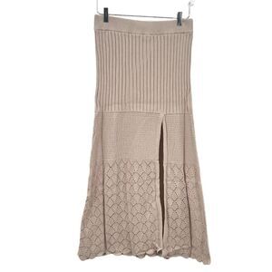 Free People Bari Knit Column Maxi Skirt Women's Medium Cream Beige Boho Knit